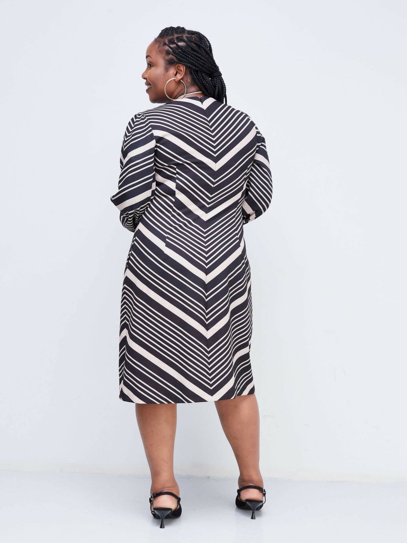 The Fashion Frenzy Chevron Print Dress- Black - Shopzetu