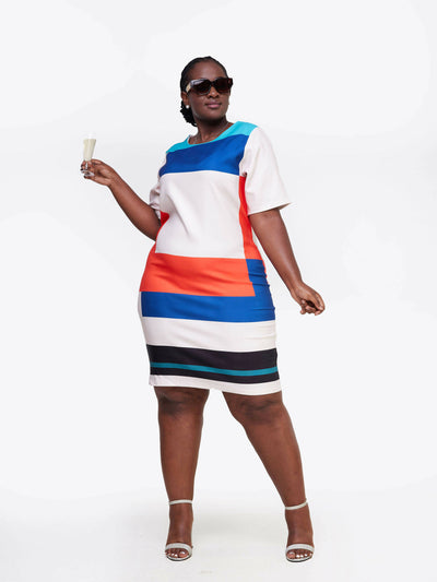 Dd Holdings Shift Multicolor Knee Length Dress - Beige