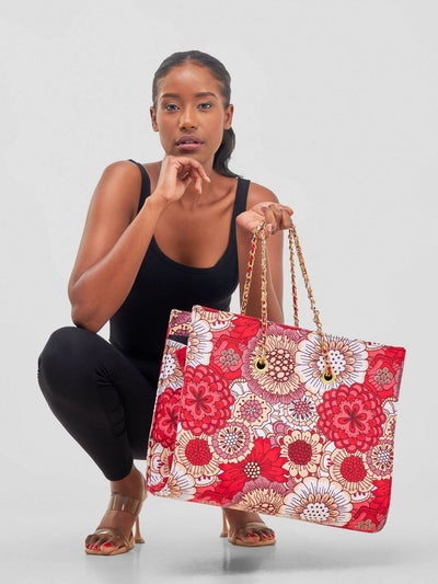Kay Designs Chained Handbag - Pink Floral - Shopzetu