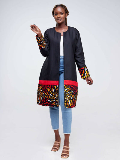 Da'joy Fashions Iliad Ankara Coat - Black - Shopzetu