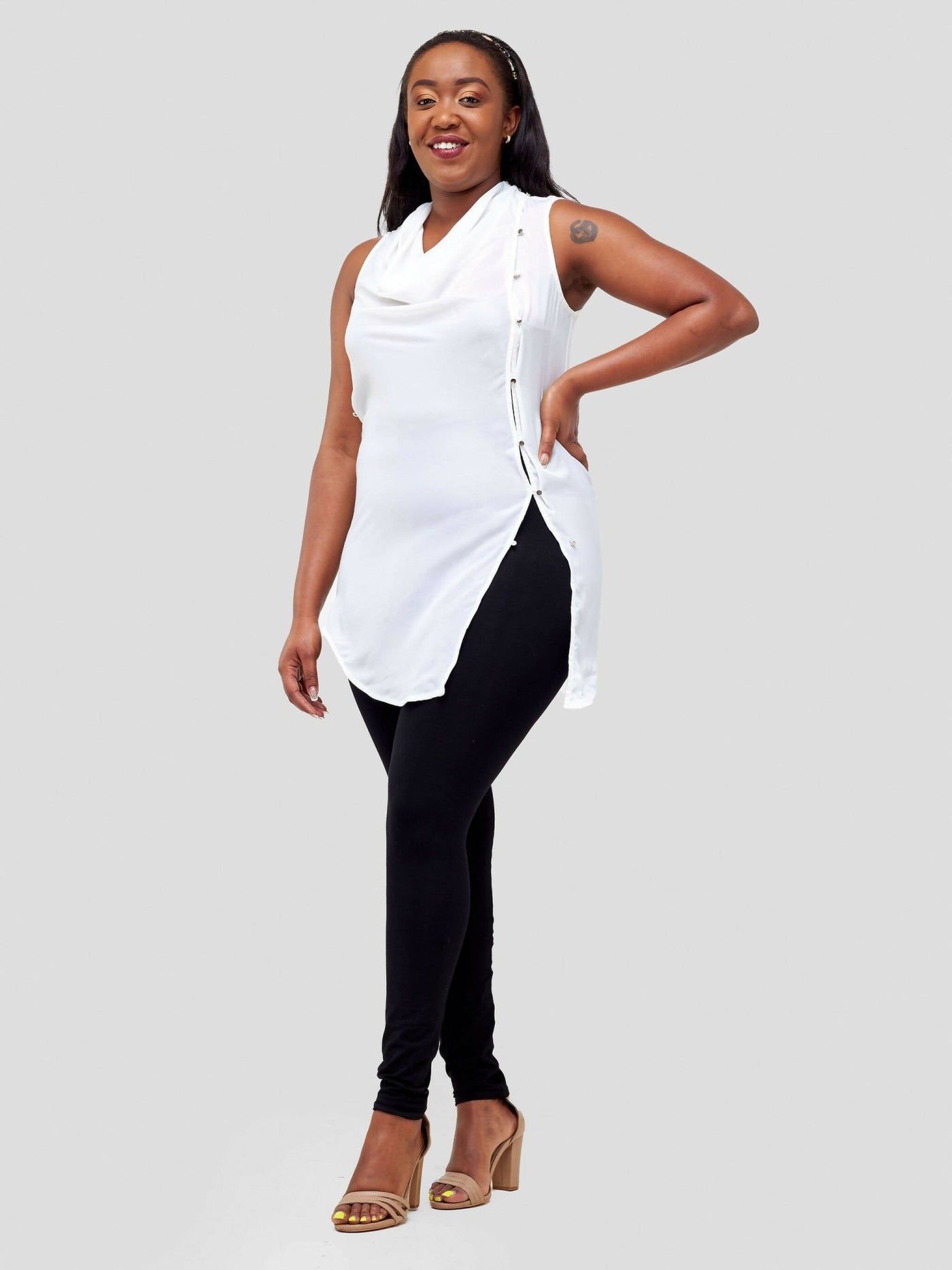 Waki Collections Dress Top With Back Detail - White - Shopzetu