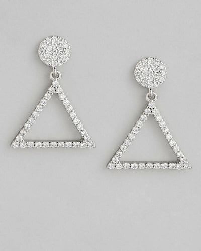 Slaks World Fashion Silver-Toned Triangular Drop Earrings - Silver - Shopzetu