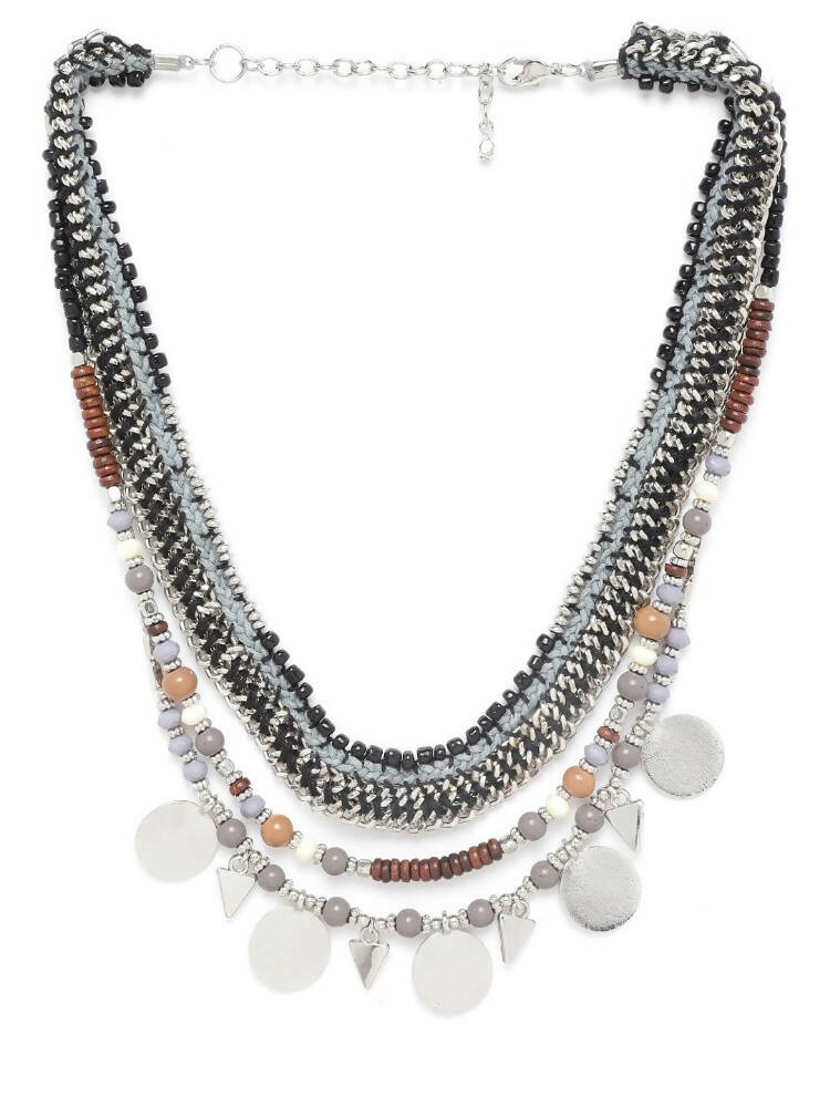 Slaks World Fashion 3 Layer Woven Necklace And Silver Ascents - Silver - Shopzetu
