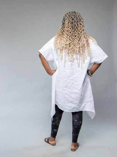 Sally Karago Agbada Linen Top -White - Shopzetu