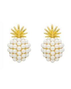 Slaks World Fashion Pineapple Design Stud Earrings - White/Gold - Shopzetu