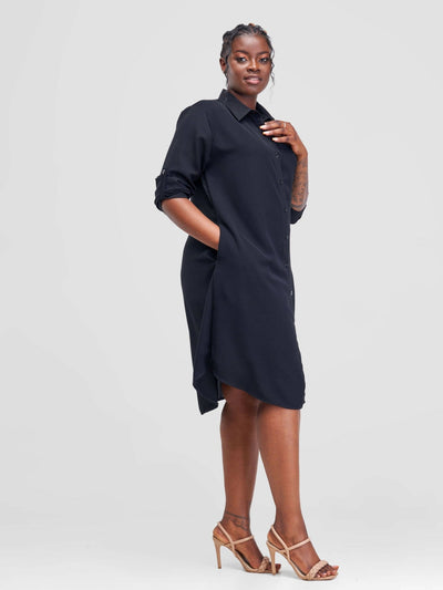 Lizola Leah Shirt Dress - Black - Shopzetu