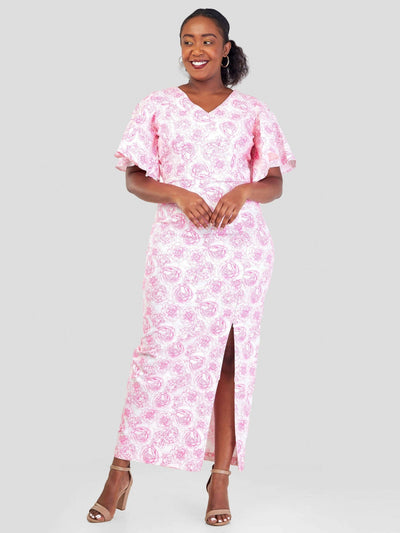 Gravio Fashions Pink Lady Side Slit Dress - Pink - Shopzetu