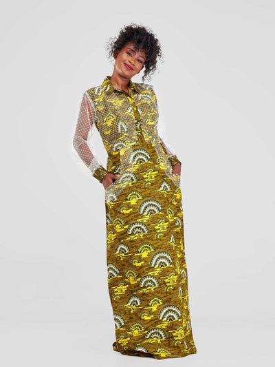 Afafla Ankara Long Dress - Yellow - Shopzetu