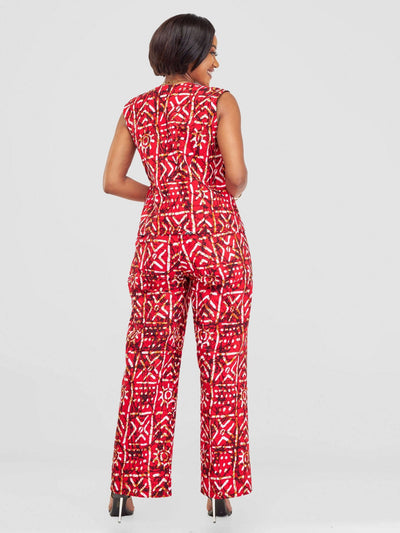 SBV Ankara Pant Suit - Red Print - Shopzetu