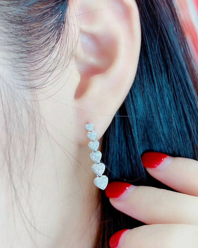 Slaks World Fashion Mini Love Hearts Drop Earrings - Silver