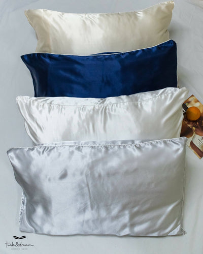 Tuck & Dream Silk Satin Pillow Case Set - White - Shopzetu
