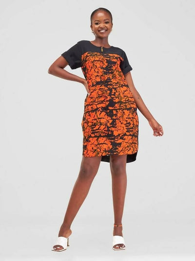 African Yuva Ife African Print Shirt Dress - Rust / Black - Shopzetu