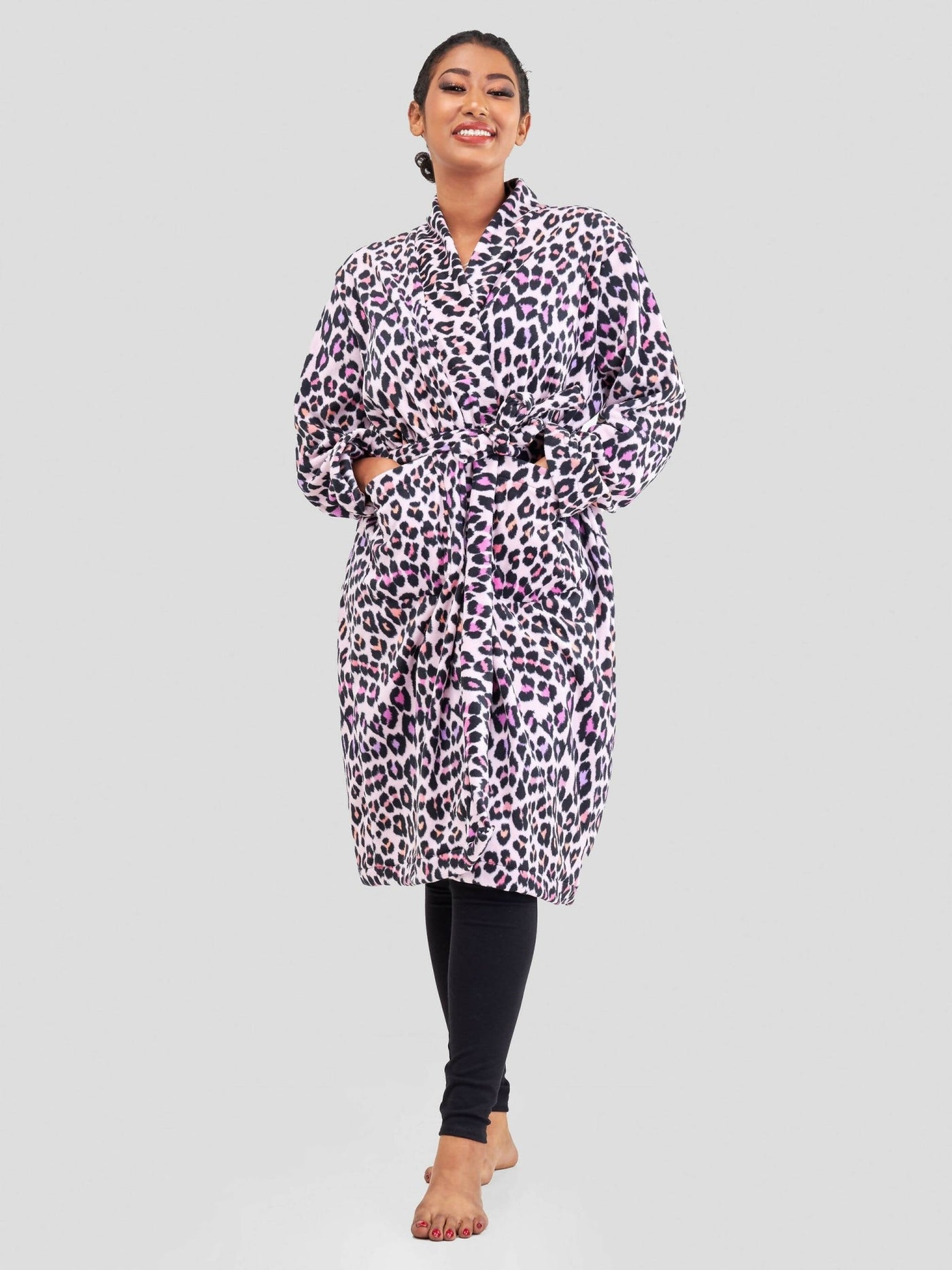 Dewuor Animal Print House Gown - Pink - Shopzetu