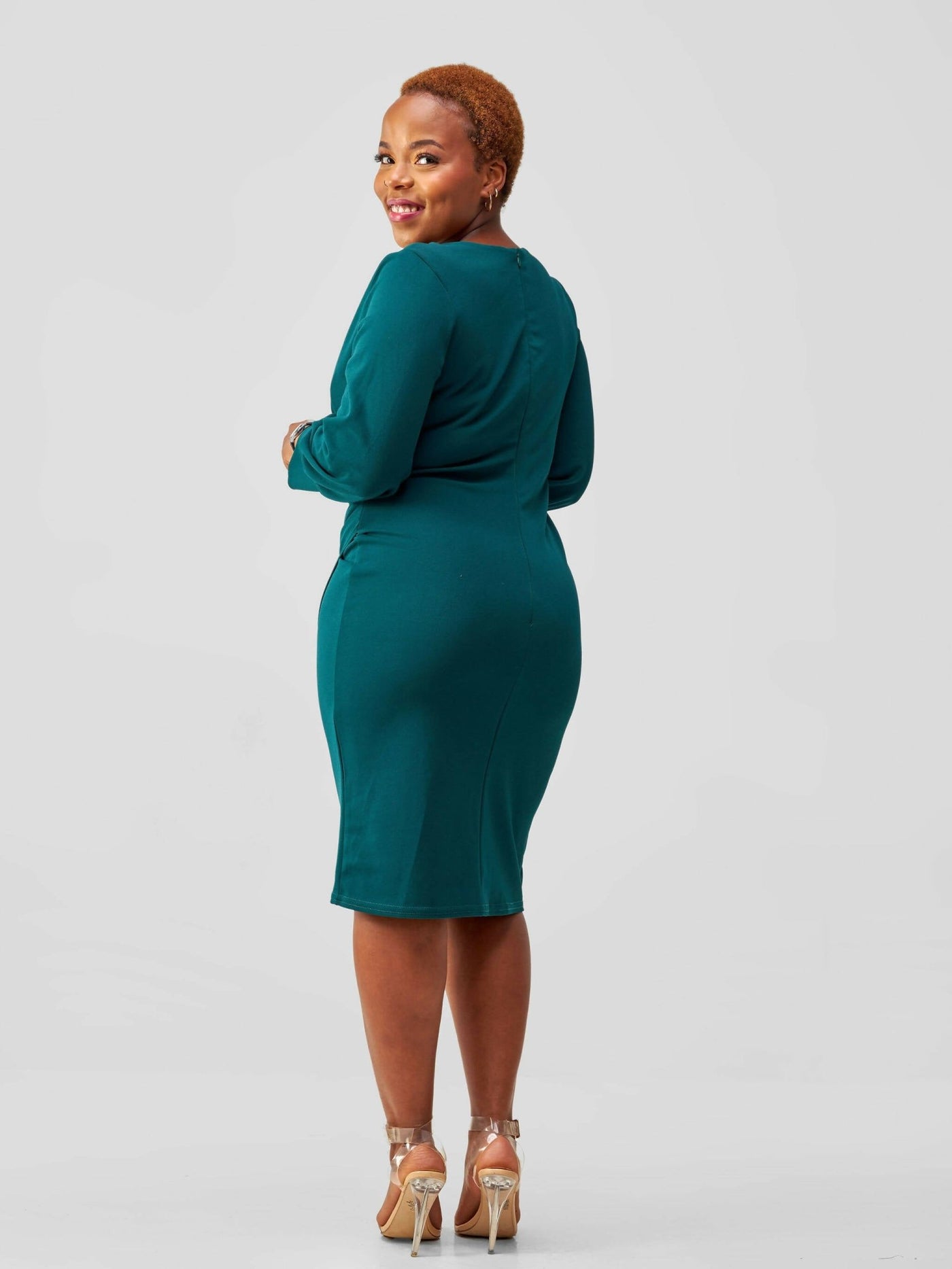 Immaculate Chic Wrap Pleat Dress - Emerald Green - Shopzetu