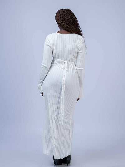 Elevate Fashion House Ribbed Maxi Dress - White - Shopzetu
