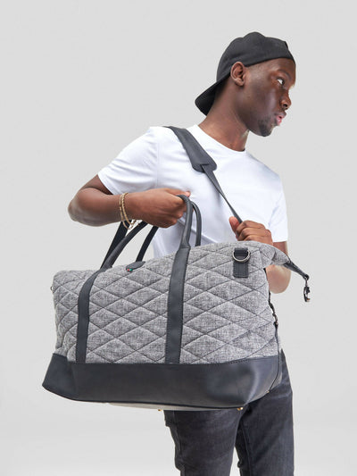 Mubi Leather Jowi Linen Travel Bag - Black/Cream - Shopzetu