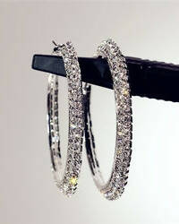 Slaks World Fashion Large Single Hoop Gem Earrings - Silver - Shopzetu
