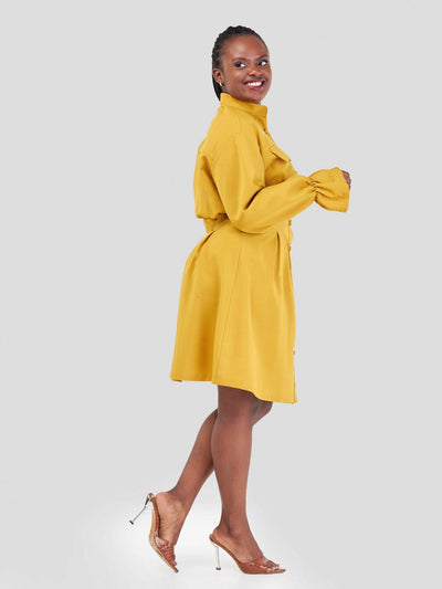 Elsie Glamour Mia Shift Dress - Mustard - Shopzetu