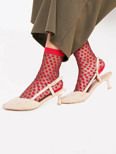 Kamata Red Madowa Dowa Sheer Socks - Red - Shopzetu