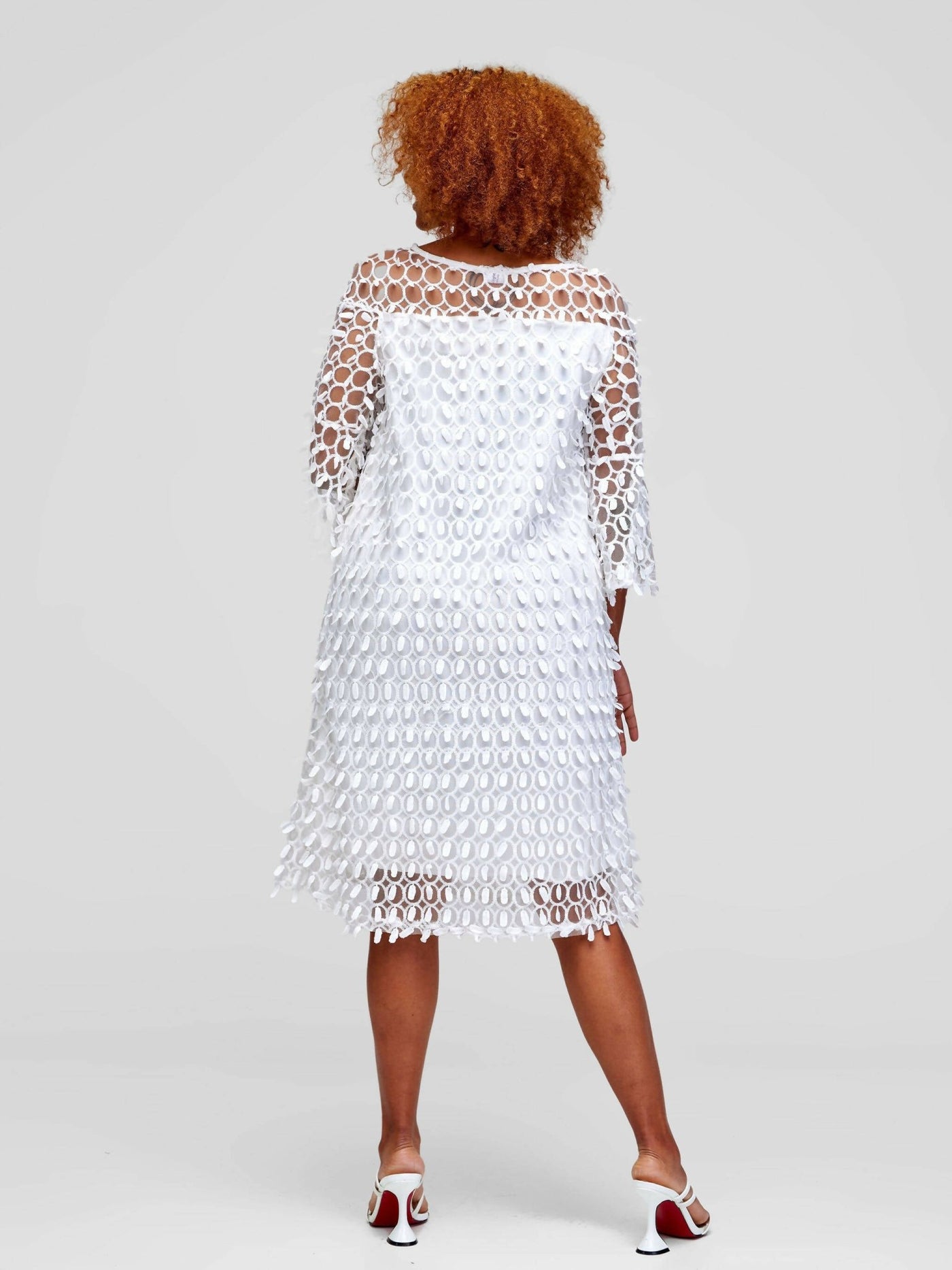 Twilight Collections Lace With Frails Tent Knee Length Dress - White - Shopzetu