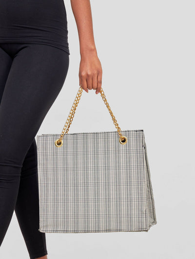 Kay Designs Chained Handbag - Black/White Checked - Shopzetu