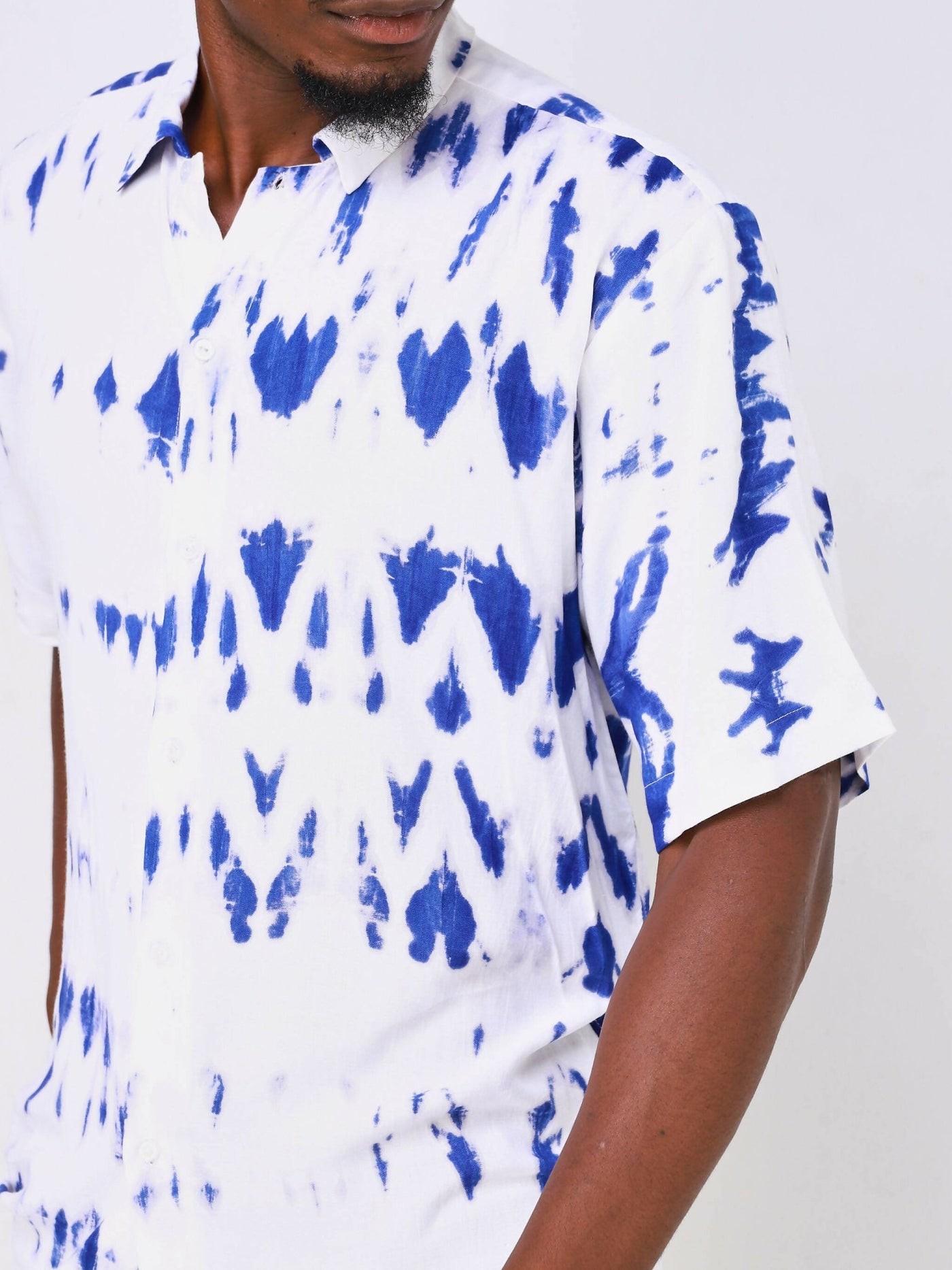 Vazi Afriq Tie & Dye Normal Collar Shirt - Blue Print - Shopzetu