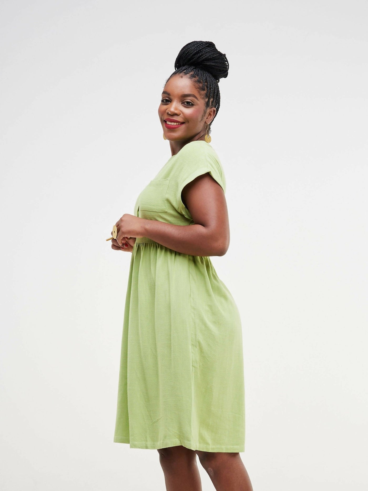 Valuespot Linen Blend Dress - Green - Shopzetu
