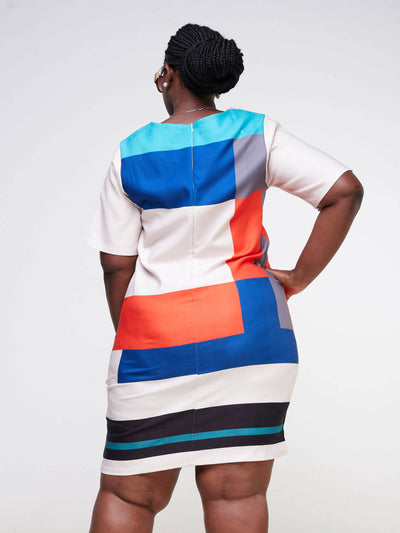 Dd Holdings Shift Multicolor Knee Length Dress - Beige