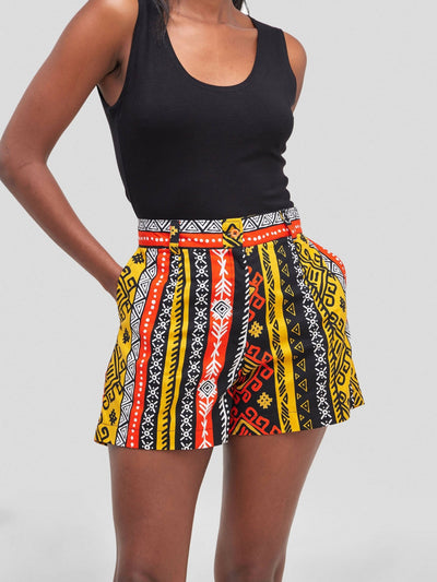 Simbaress Kitenge Raha Shorts - Black/Orange - Shopzetu