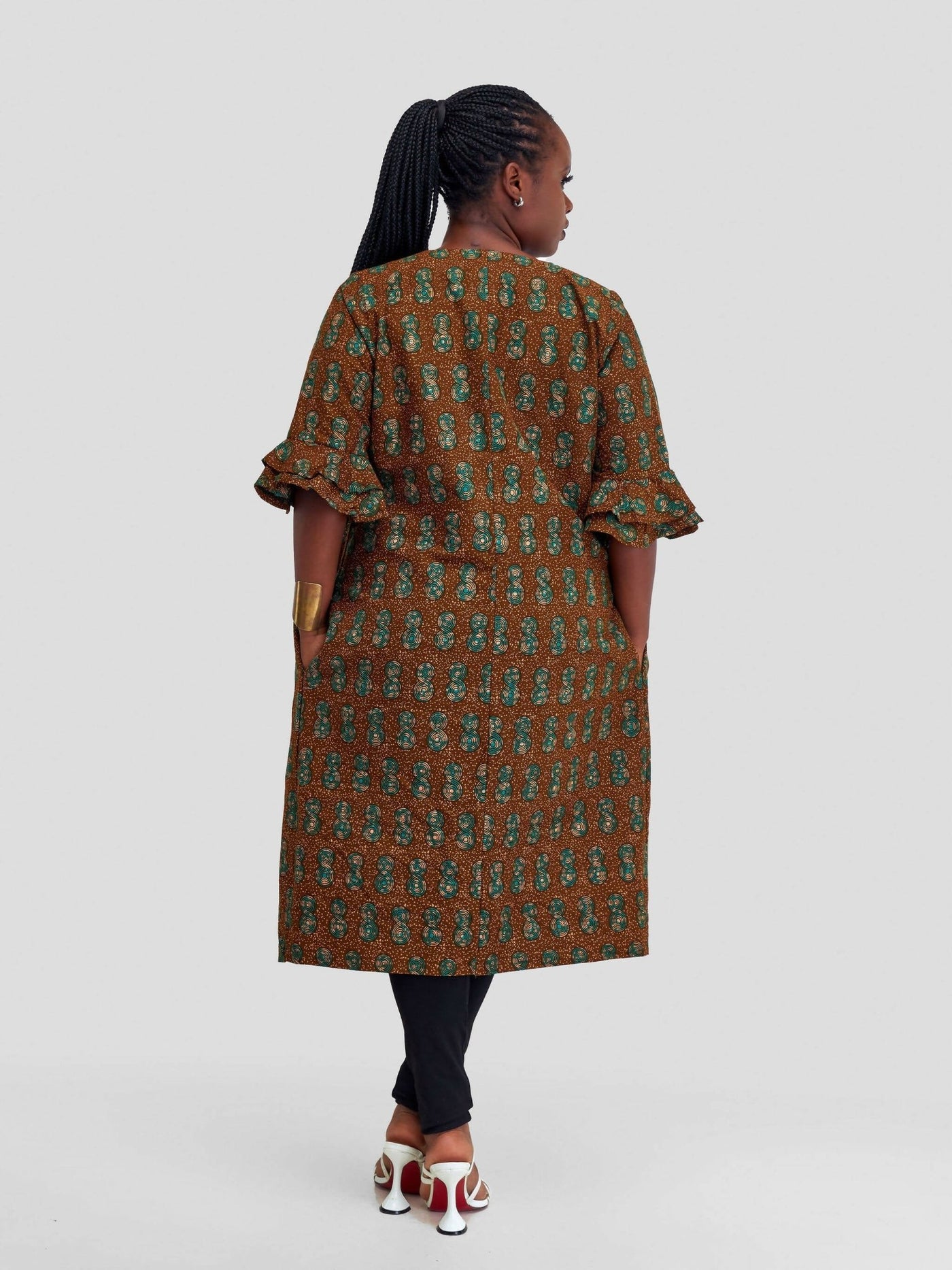 Afafla Flare Sleeves Kimono - Brown - Shopzetu