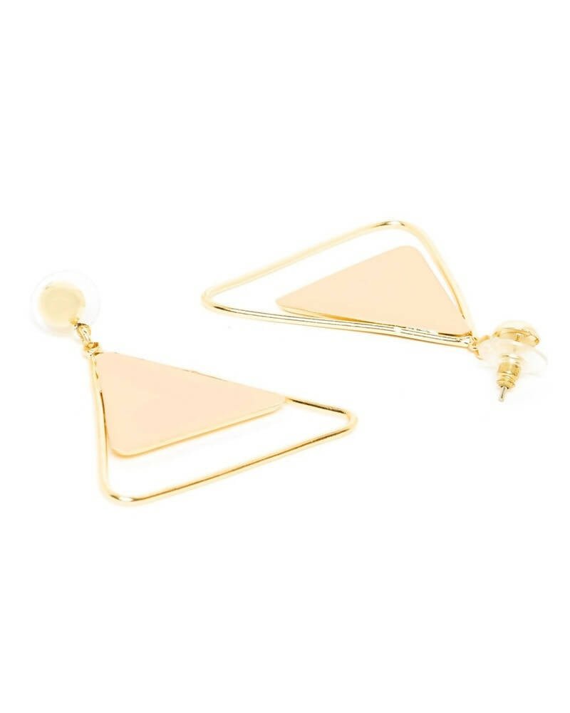 Slaks World Fashion Cream Triangular Shaped Drop Earrings - Cream / Gold - Shopzetu