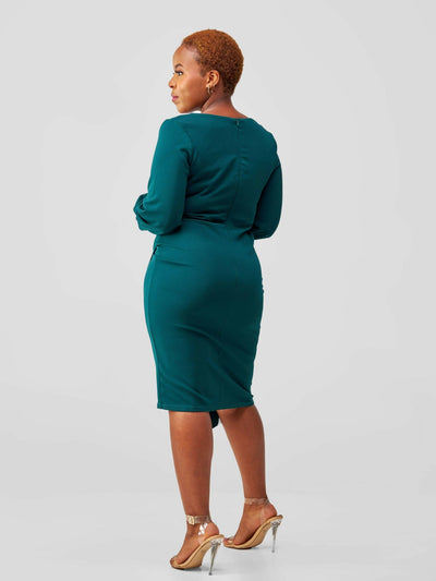 Immaculate Chic Wrap Pleat Dress - Emerald Green - Shopzetu