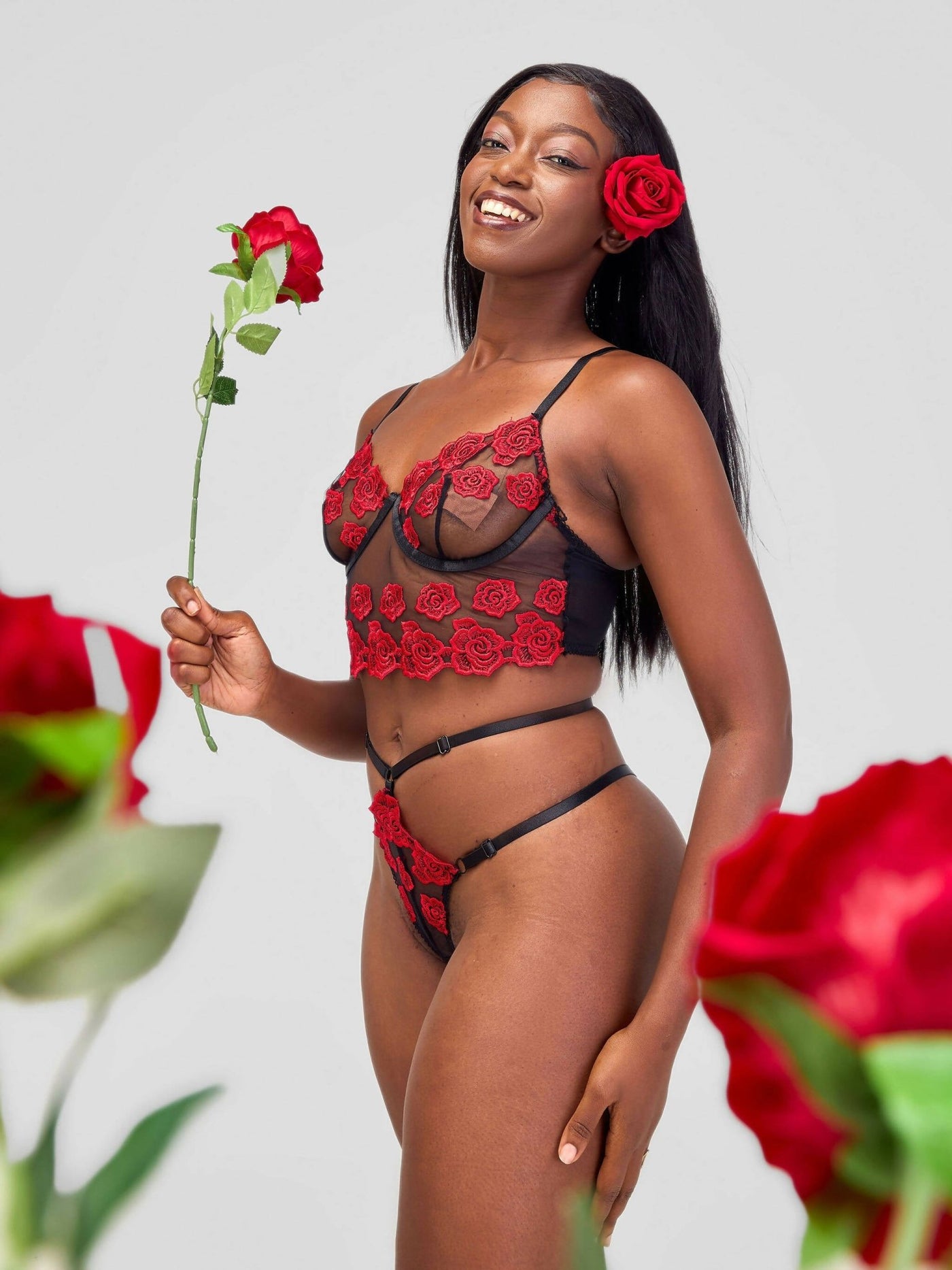 Inroses Floral Luxury 2 - Piece Lingerie - Red - Shopzetu
