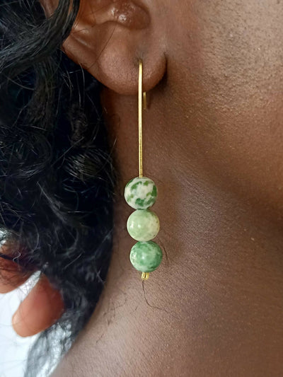 Xara Gems Green Jasper Brass Earrings - Green - Shopzetu