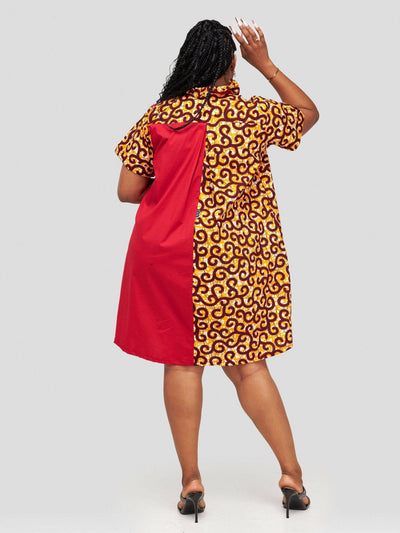 Vazi Afriq Cotton Ankara Shirt Dress - Orange / Red Print - Shopzetu