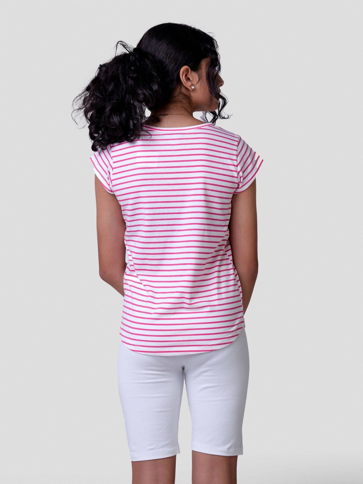 Inken Stripe Short sleeve Shirt-tail T-shirt - Berry Stripes - Shopzetu