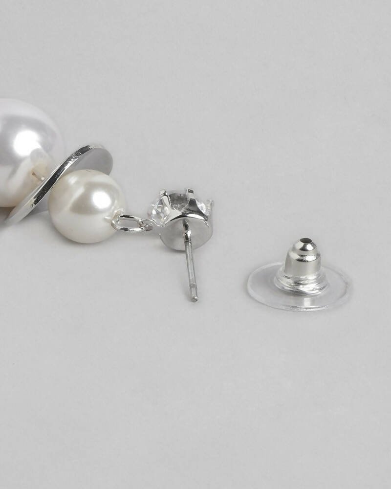 Slaks World Fashion Beaded Spherical Drop Earrings - Silver / White - Shopzetu