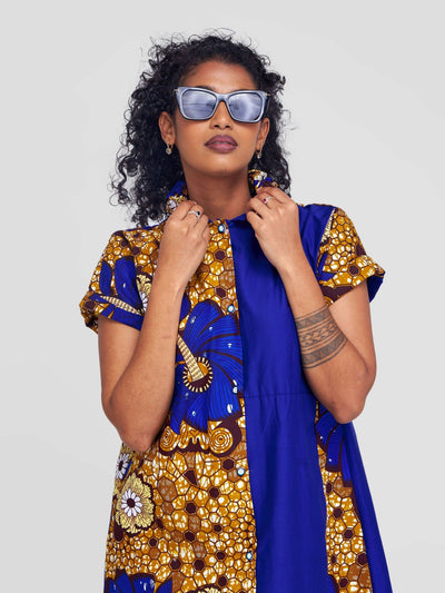 Vazi Afriq Cotton Ankara Shirt Dress - Blue - Shopzetu