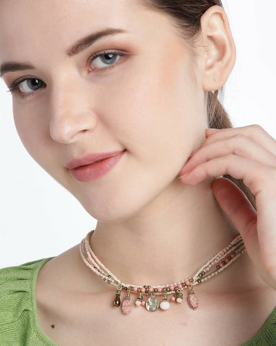 Slaks World Fashion Bead Choker Necklace - Gold - Shopzetu