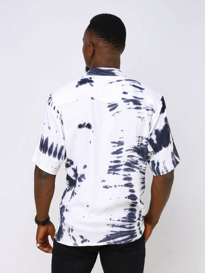 Vazi Afriq Tie & Dye Normal Collar Shirt - Black Print - Shopzetu