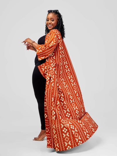 African Yuva Kichuna African Print Kimono - Brown