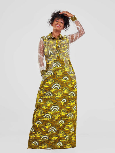 Afafla Ankara Long Dress - Yellow - Shopzetu