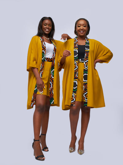 Tuli Nkatha Short & Kimono Set - Mustard / Anakara Print - Shopzetu