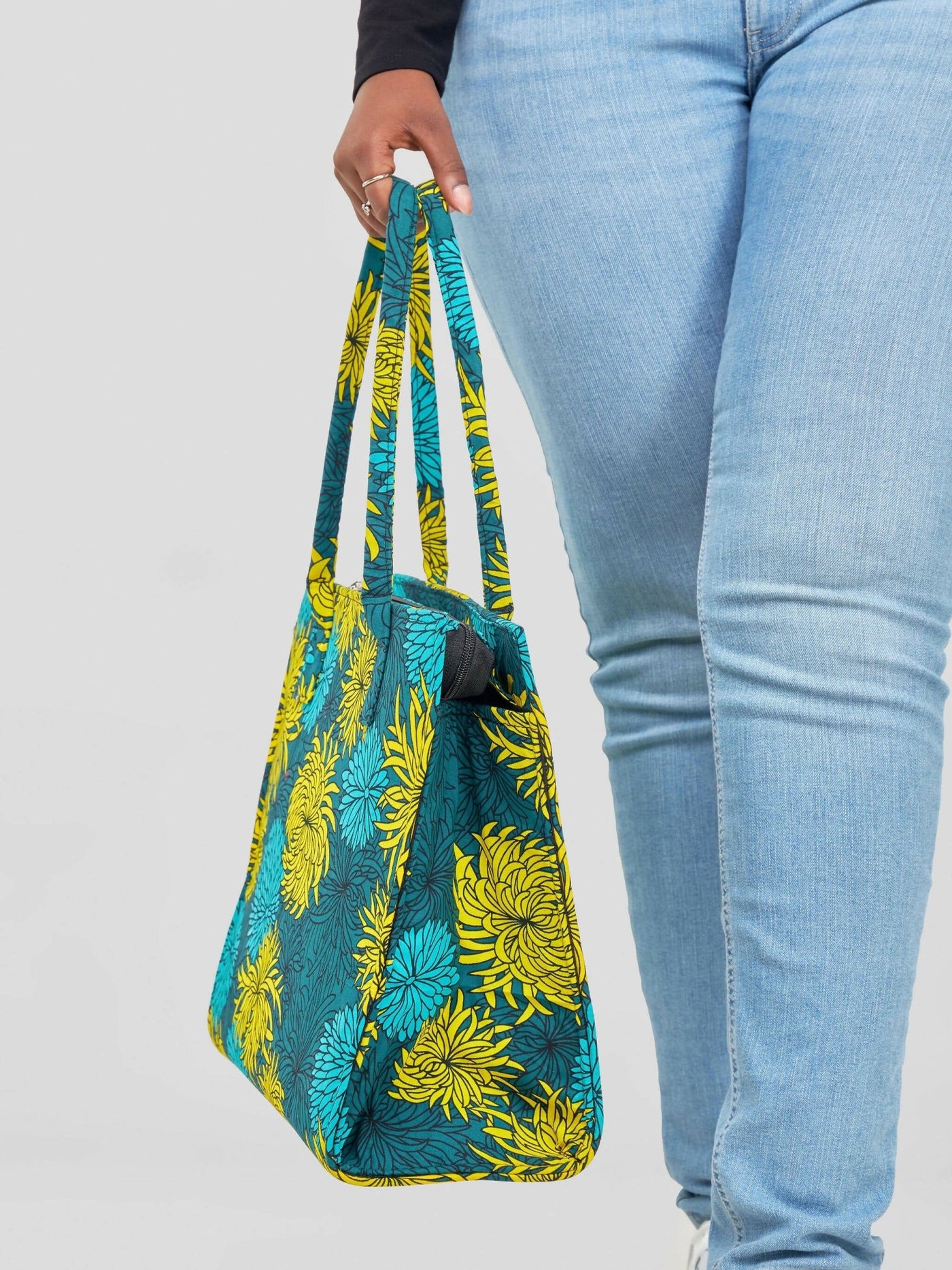Kay Designs Ankara Handbag - Green/Yellow Floral - Shopzetu