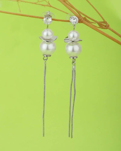 Slaks World Fashion Beaded Spherical Drop Earrings - Silver / White - Shopzetu