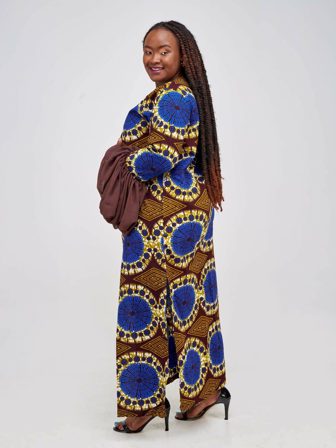 Vazi Afriq Ankara Chiffon Kimono - Brown Print - Shopzetu