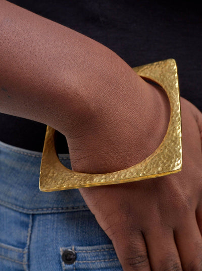 Ankara Hub Squared Brass Bracelet - Gold - Shopzetu