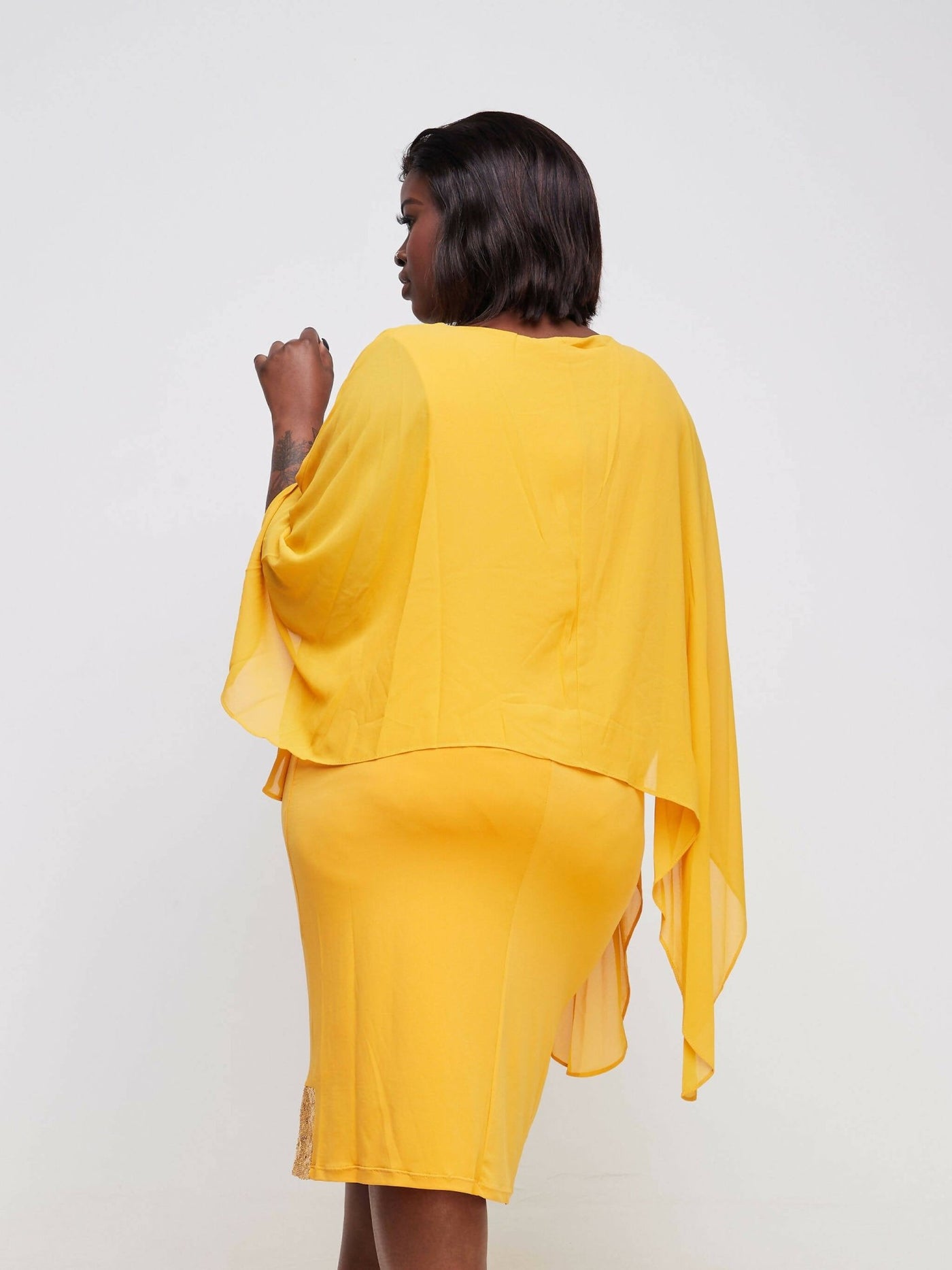 Twilight Collections Knee Length Stretch Dresses - Mustard - Shopzetu