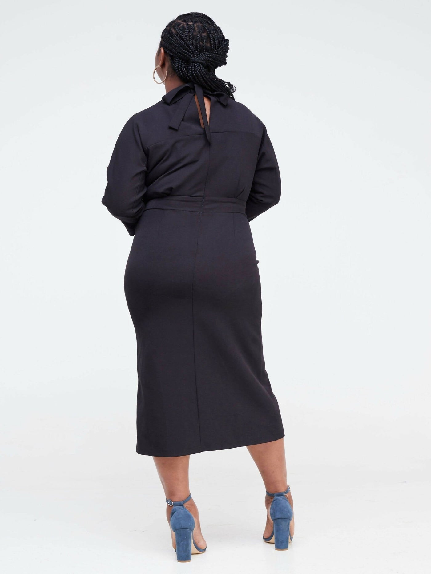The Fashion Frenzy Front Slit Pencil Dress- Black - Shopzetu