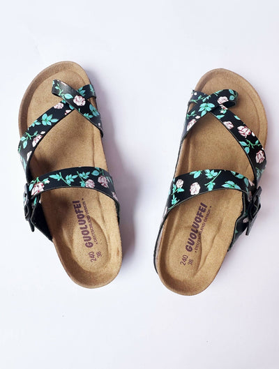 Foot Tadaah Comfortable & Quality Cork Sandals - Black Floral - Shopzetu
